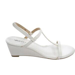 Vaneli Womens White Patent Leather Open Toe T Strap Wedge Sandals Sz 8 M New
